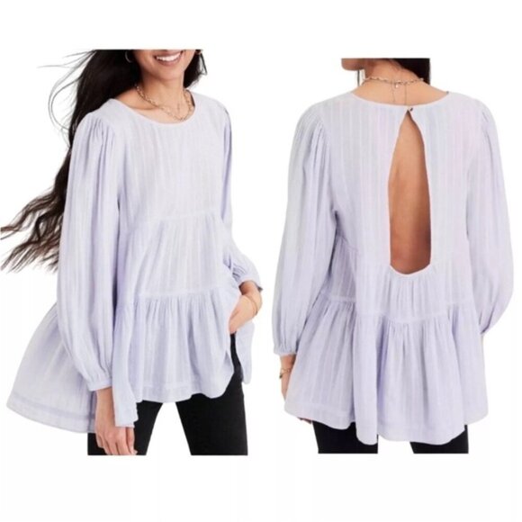 American Eagle Outfitters Tops - American Eagle Babydoll Tiered Open Back Boho Flowy Cotton Top Lilac Purple